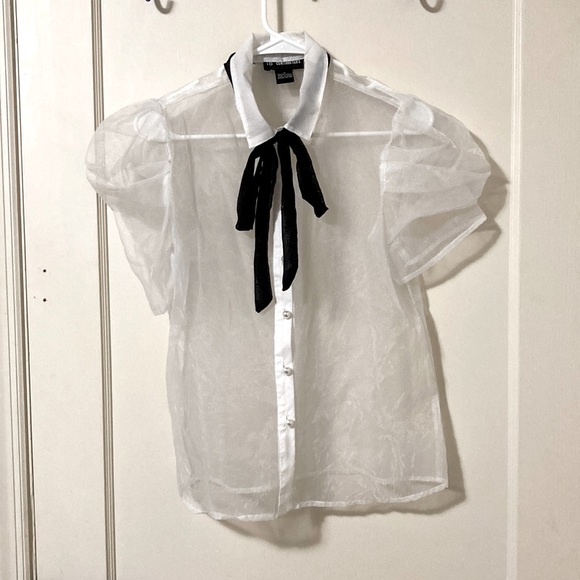 Sheer Blouse with Pearl Buttons and Black Neck Tie! - Picture 1 of 2